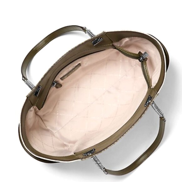 New Michael Kors Jet Set Large Printed Signature Logo Tote Bag Olive - Picture 3 of 5